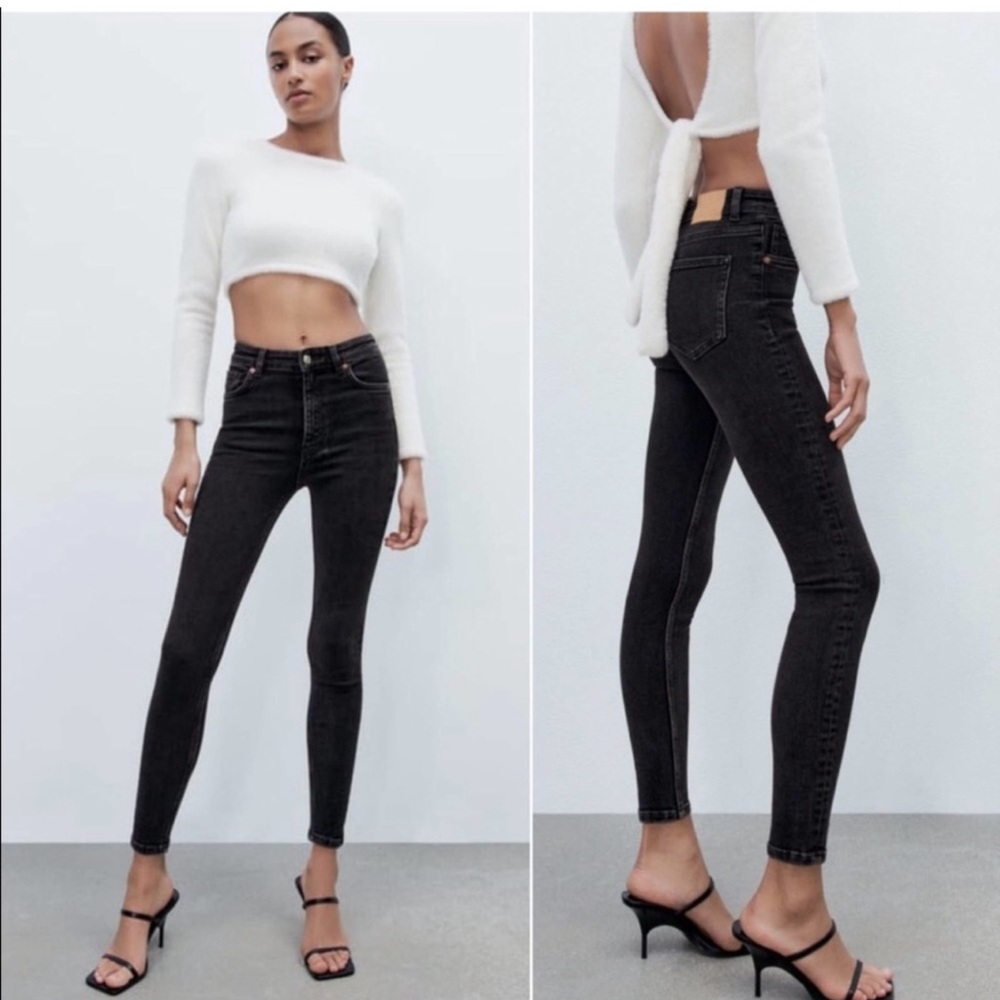 NWT Zara Woman Premium Denim Collection Vintage High Rise Black Jeans Size 2